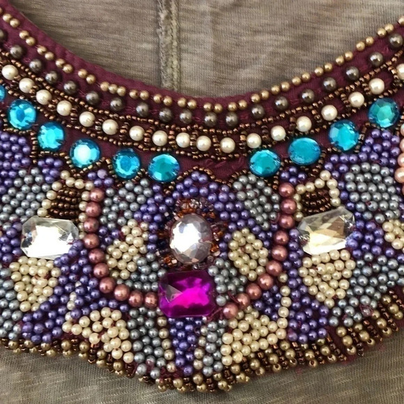 COPY - Women's VINTAGE Free People Beaded Collar Tunic Top - Sz. S - Picture 3 of 4